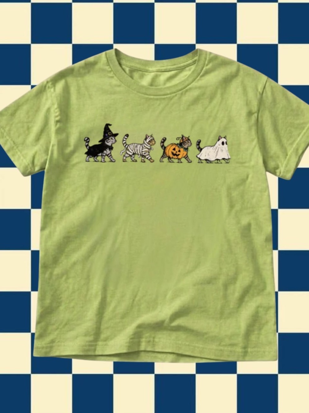 Gildan Lime Green Halloween Cats Short Sleeve Tee